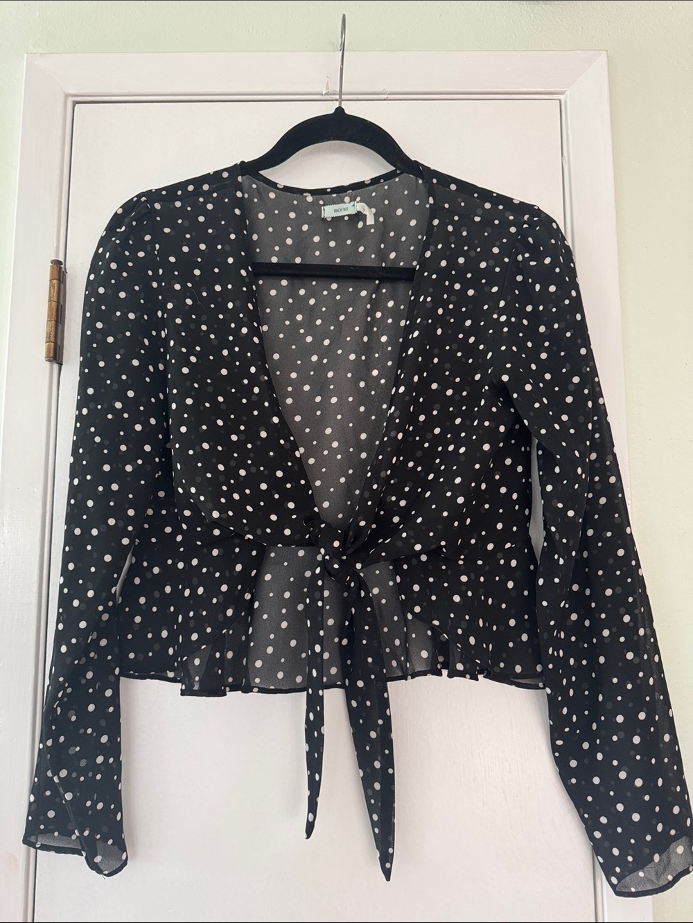 Black Polka Dot Tie-Front Blouse